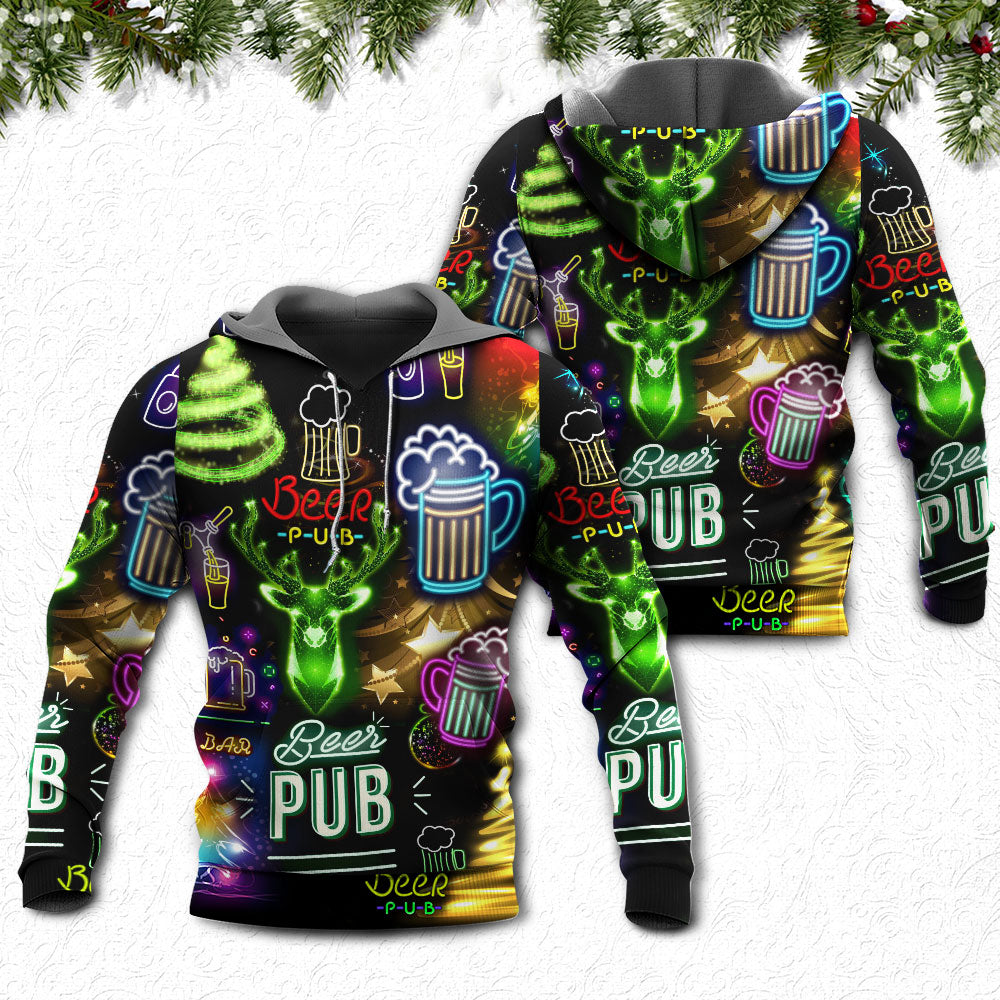 Christmas Beer Neon Art - 3D Hoodie