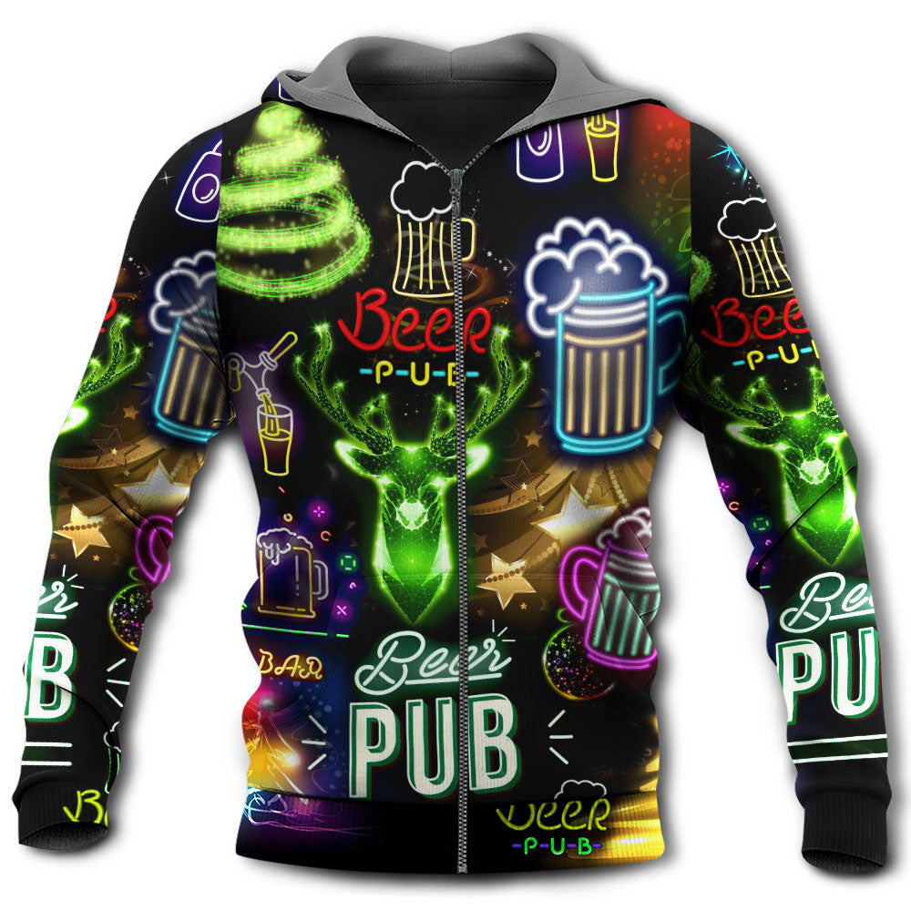 Christmas Beer Neon Art - 3D Hoodie