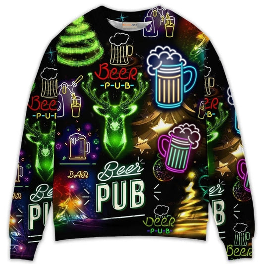 Christmas Beer Neon Art Style – Sweater - Ugly Christmas Sweater