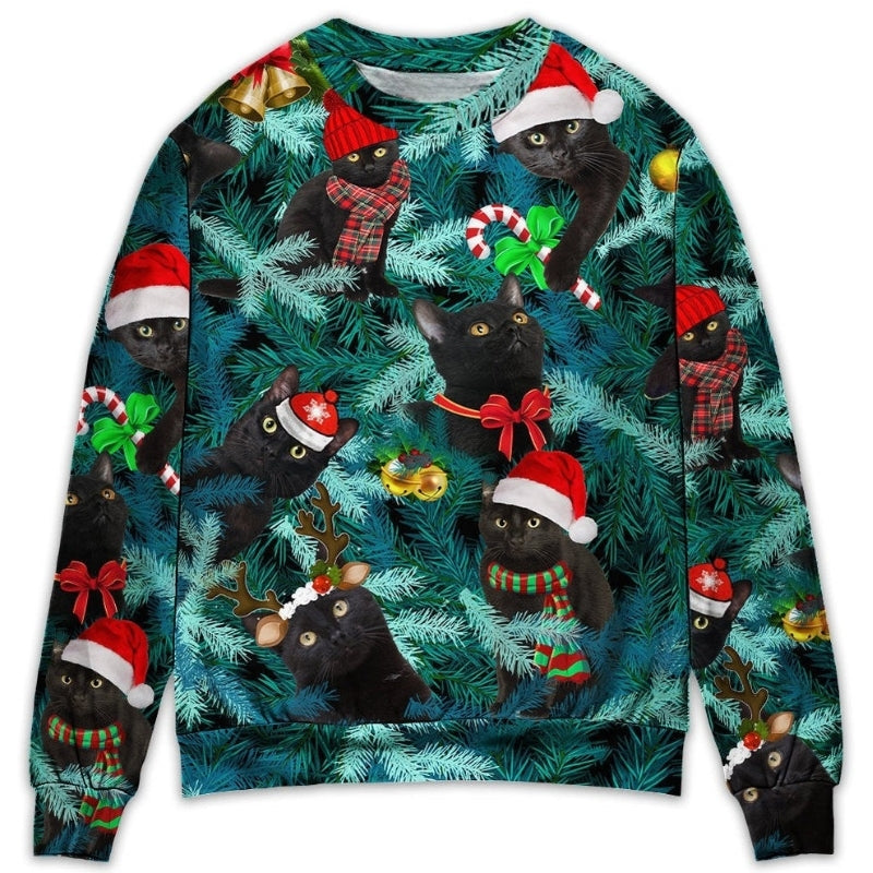 Christmas Black Cat Jolly Holiday Style – Sweater - Ugly Christmas Sweater