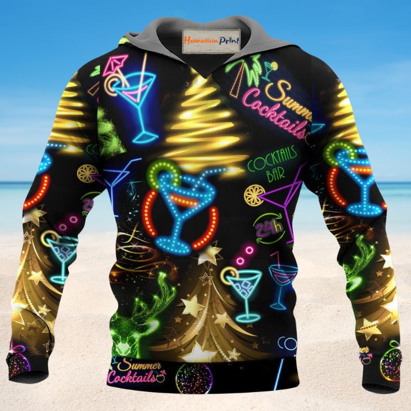 Christmas Cocktail Neon Art - 3D Hoodie