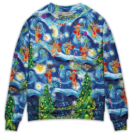 Christmas Dancing Reindeer Happy – Sweater - Ugly Christmas Sweater