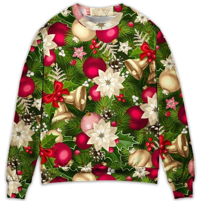 Christmas Fir Tree And Poinsettia Flowers – Sweater - Ugly Christmas Sweater