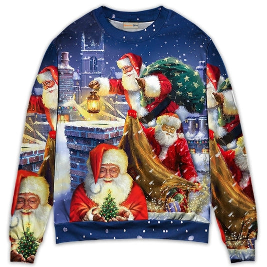 Christmas Funny Santa Up On Rooftop Art – Sweater - Ugly Christmas Sweater