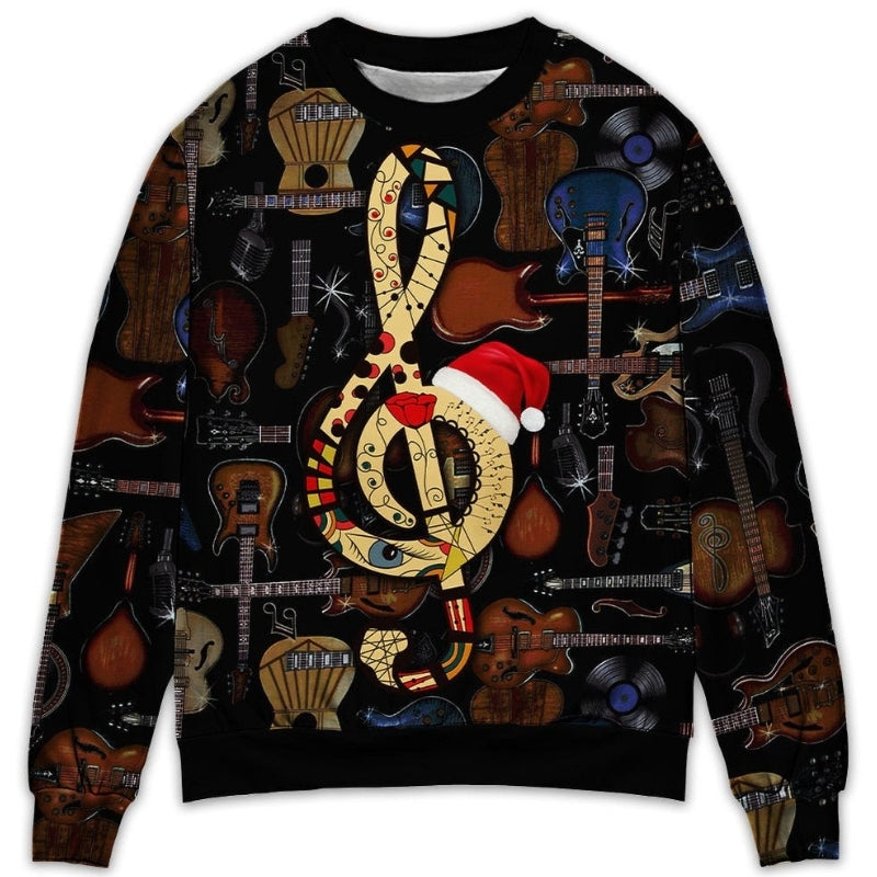 Christmas Guitar Happiness Santa Hat – Sweater - Ugly Christmas Sweater