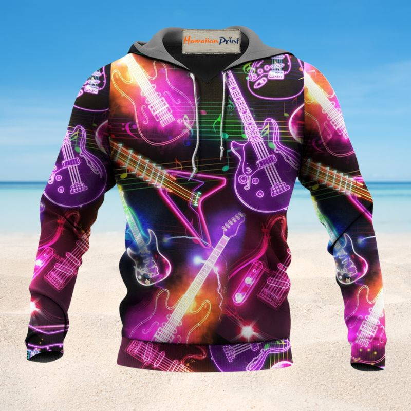 Christmas Guitar Neon Style - 3D Hoodie