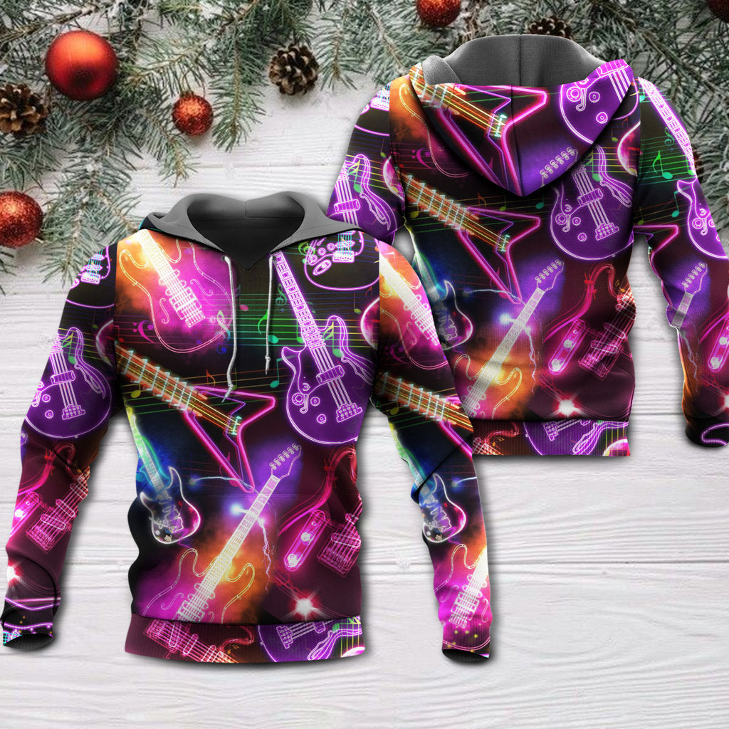 Christmas Guitar Neon Style - 3D Hoodie