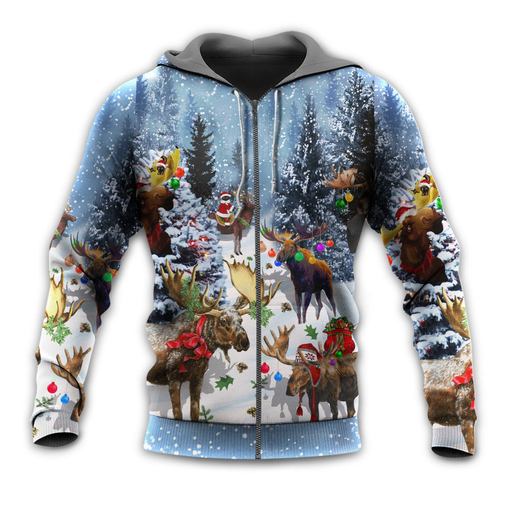 Christmas Moose Snowy Xmas - 3D Hoodie