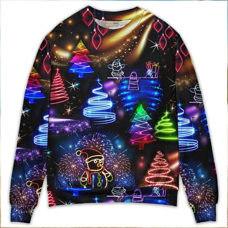 Christmas Neon Art Santa Snowman – Sweater - Ugly Christmas Sweater