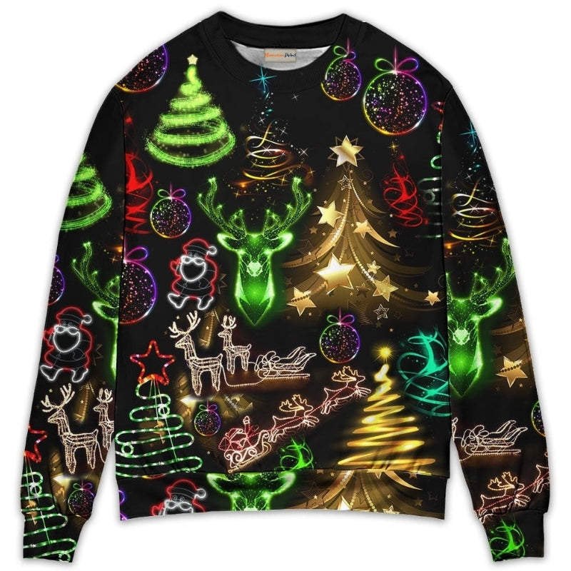 Christmas Neon Tree And Snowman Art – Sweater - Ugly Christmas Sweater