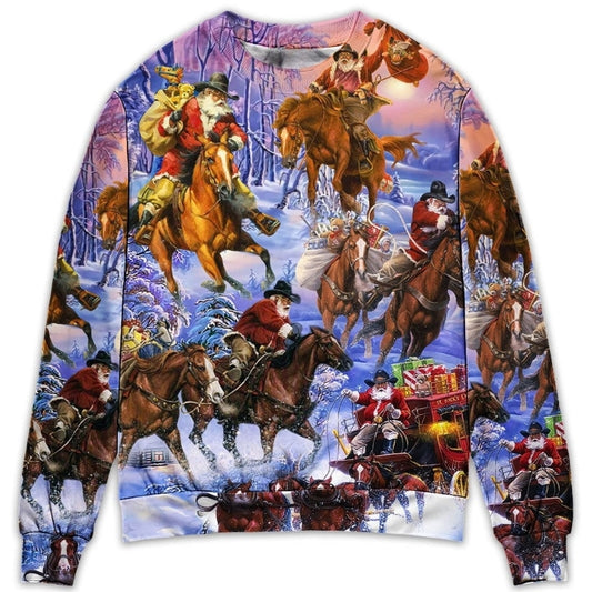 Christmas Santa And Horse Merry Xmas – Sweater - Ugly Christmas Sweater