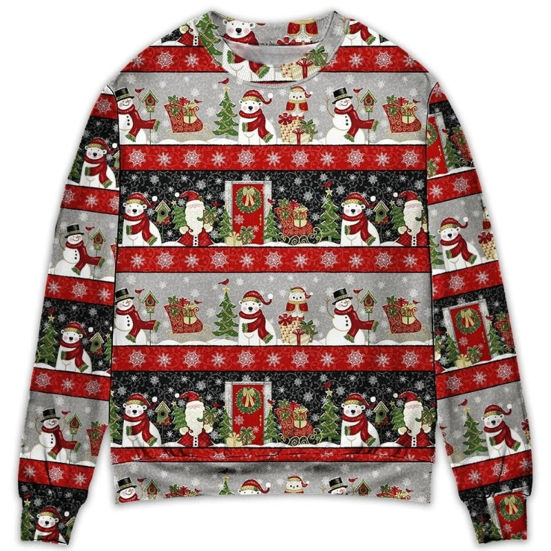 Christmas Santa And Snowman Happy Xmas – Sweater - Ugly Christmas Sweater