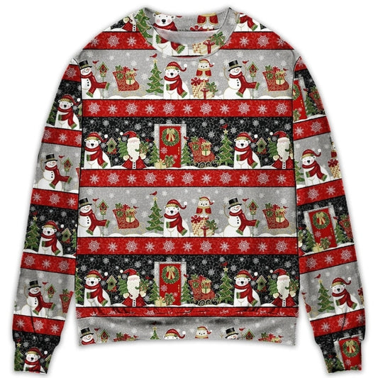 Christmas Santa And Snowman Happy Xmas – Sweater - Ugly Christmas Sweater