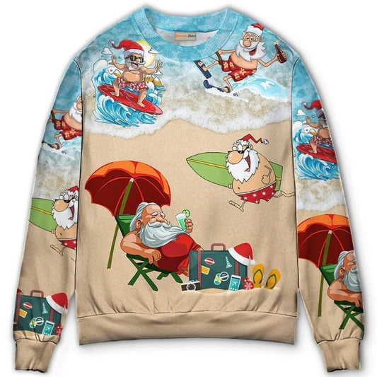 Christmas Santa Beach Holiday Style – Sweater - Ugly Christmas Sweater
