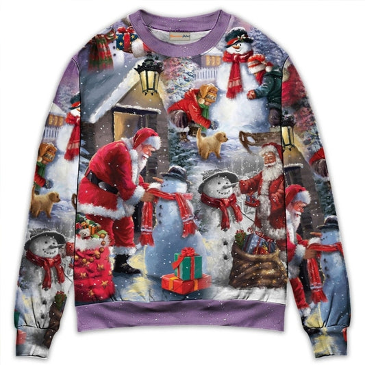 Christmas Santa Building Snowman Gift – Sweater - Ugly Christmas Sweater