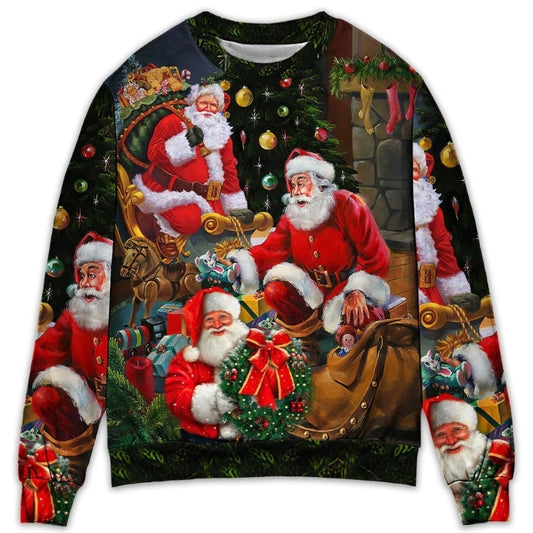 Christmas Santa Gift Xmas Is Coming Art – Sweater - Ugly Christmas Sweater