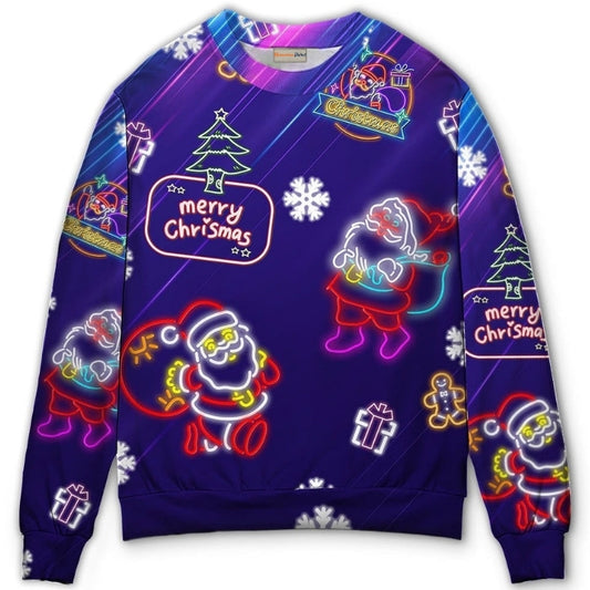 Christmas Santa Neon Light Party – Sweater - Ugly Christmas Sweater
