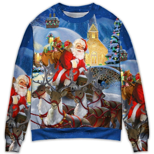 Christmas Santa Reindeer Gift Art Style – Sweater - Ugly Christmas Sweater