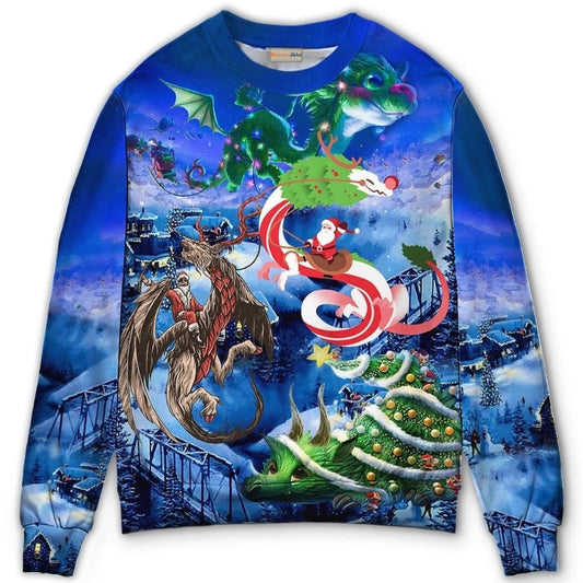 Christmas Santa Riding Fantasy Dragon – Sweater - Ugly Christmas Sweater