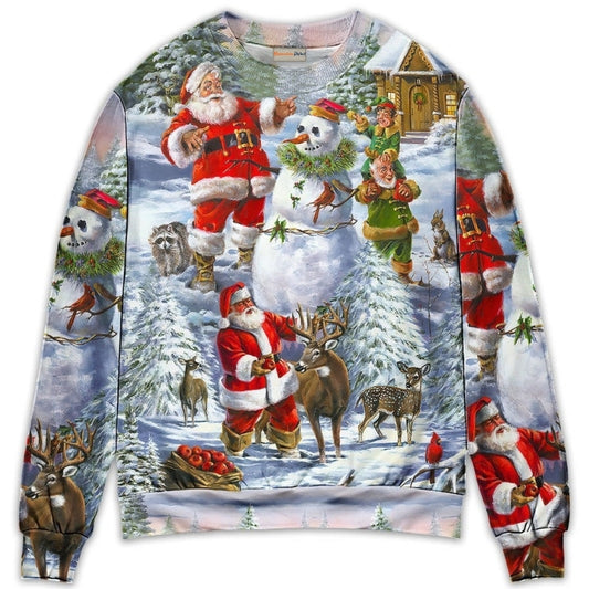 Christmas Santa Snowman Elf Happy Art – Sweater - Ugly Christmas Sweater
