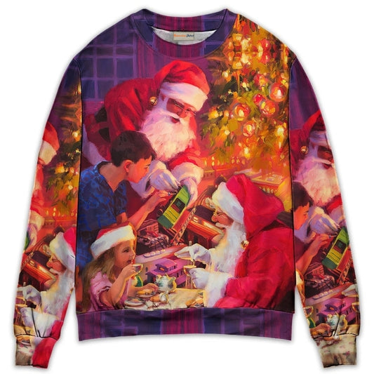 Christmas Santa Story Light Art Style – Sweater - Ugly Christmas Sweater