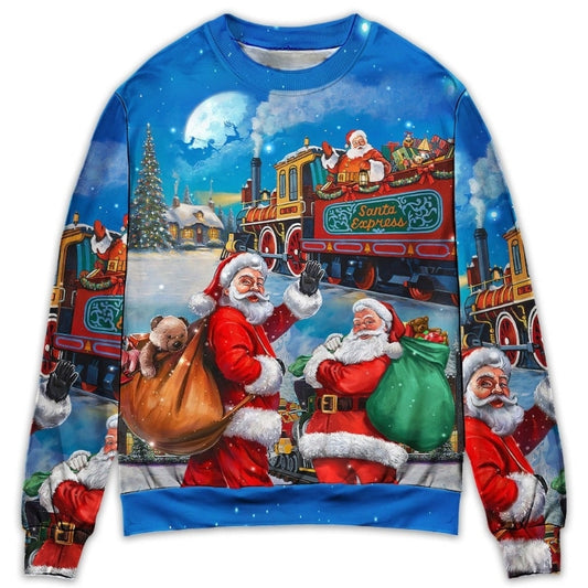 Christmas Santa Train Gift Art Style – Sweater - Ugly Christmas Sweater
