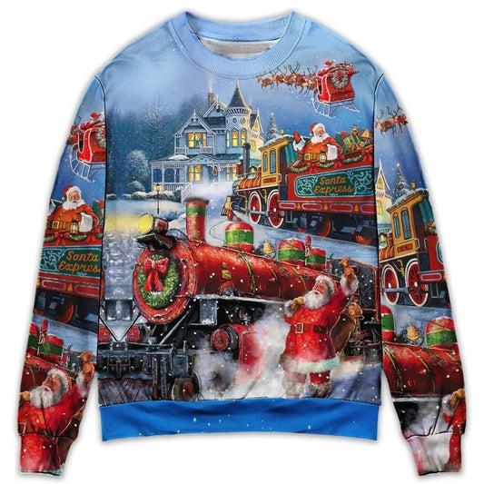 Christmas Santa Train Gift Painting Art – Sweater - Ugly Christmas Sweater
