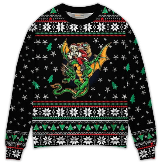 Christmas Santa With Fantasy Dragon – Sweater - Ugly Christmas Sweater