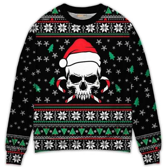 Christmas Skull Santa Hat Candy Style – Sweater - Ugly Christmas Sweater