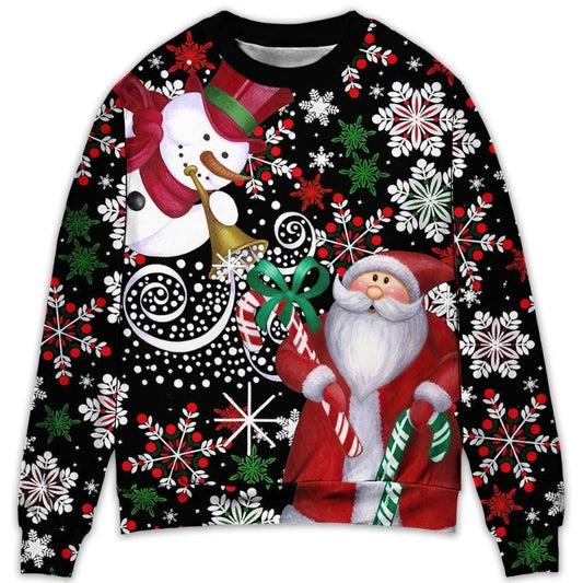 Christmas Snowy Day With Santa And Snowman – Sweater - Ugly Christmas Sweater