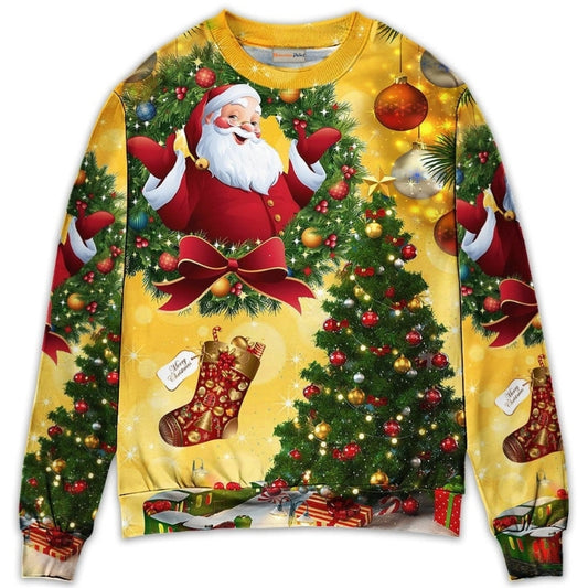 Christmas Tree Yellow Santa Art – Sweater - Ugly Christmas Sweater