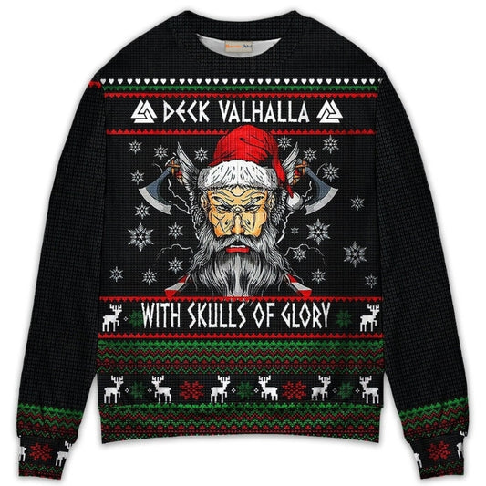 Christmas Valhalla Skull Of Glory Art – Sweater - Ugly Christmas Sweater