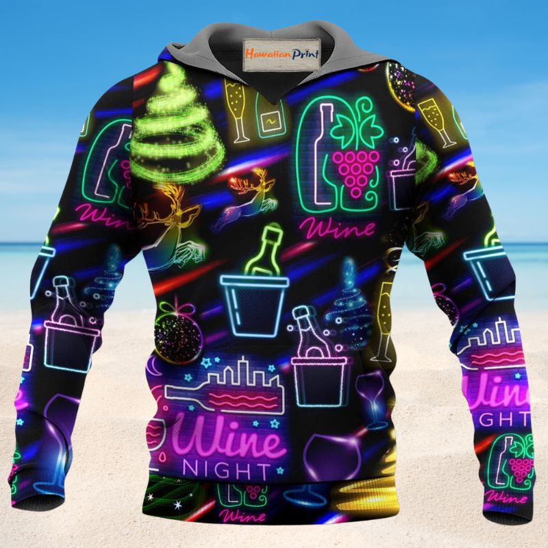 Christmas Wine Neon Art - 3D Hoodie