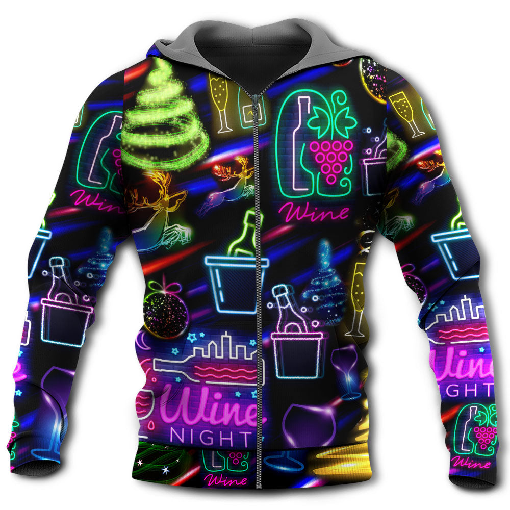 Christmas Wine Neon Art - 3D Hoodie