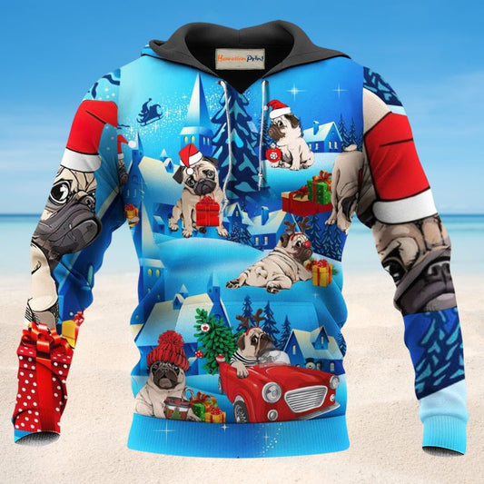 Christmas With My Pug Colorful - 3D Hoodie