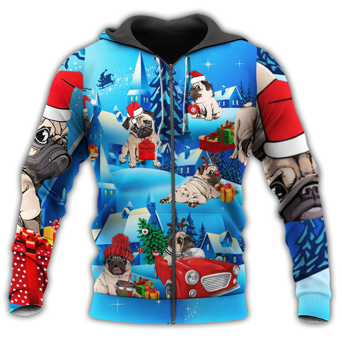 Christmas With My Pug Colorful - 3D Hoodie2