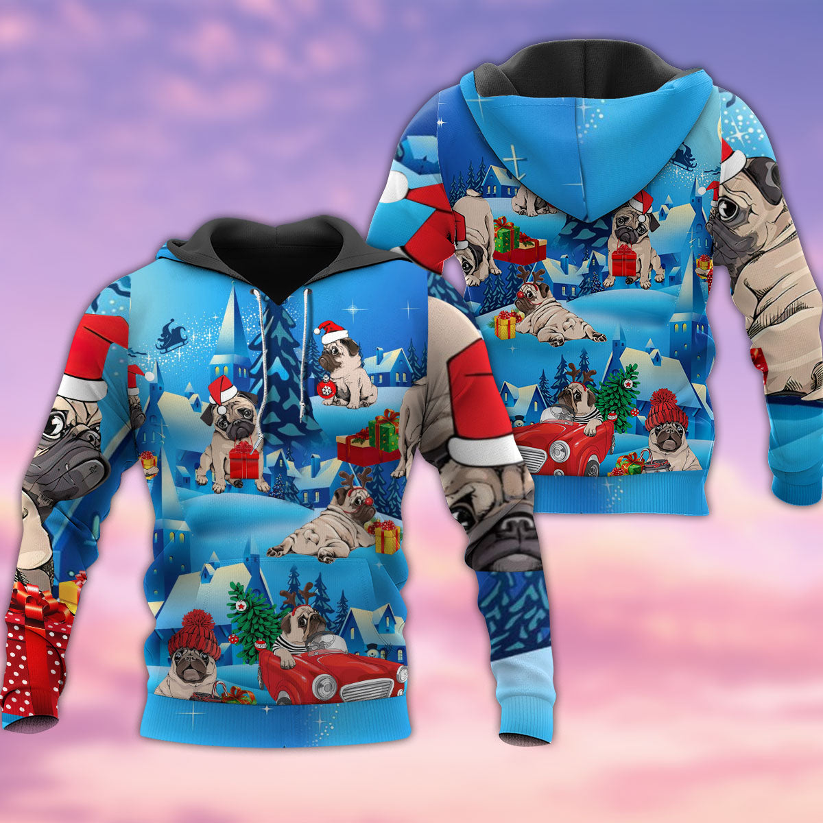 Christmas With My Pug Colorful - 3D Hoodie3