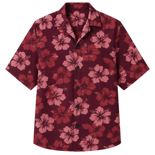Classic Floral Hawaiian Shirt - Black Hibiscus Monochrome Leaf Print