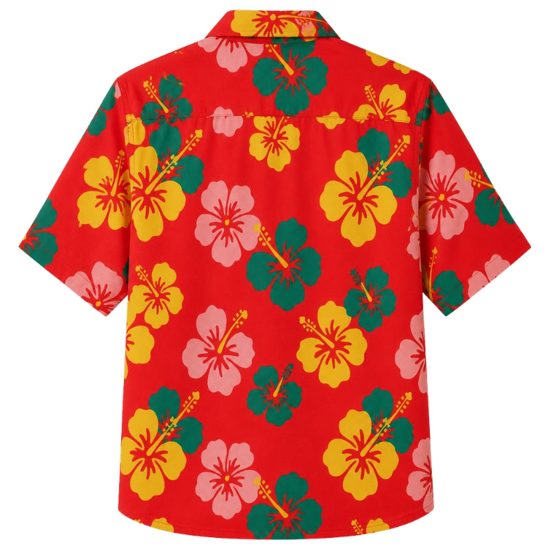 Classic Floral Hawaiian Shirt- Blue Hibiscus Wave Crest Print