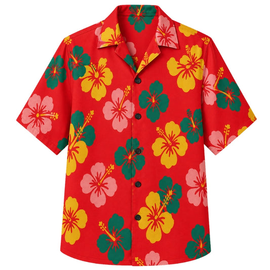 Classic Floral Hawaiian Shirt - Blue Hibiscus Wave Crest Print