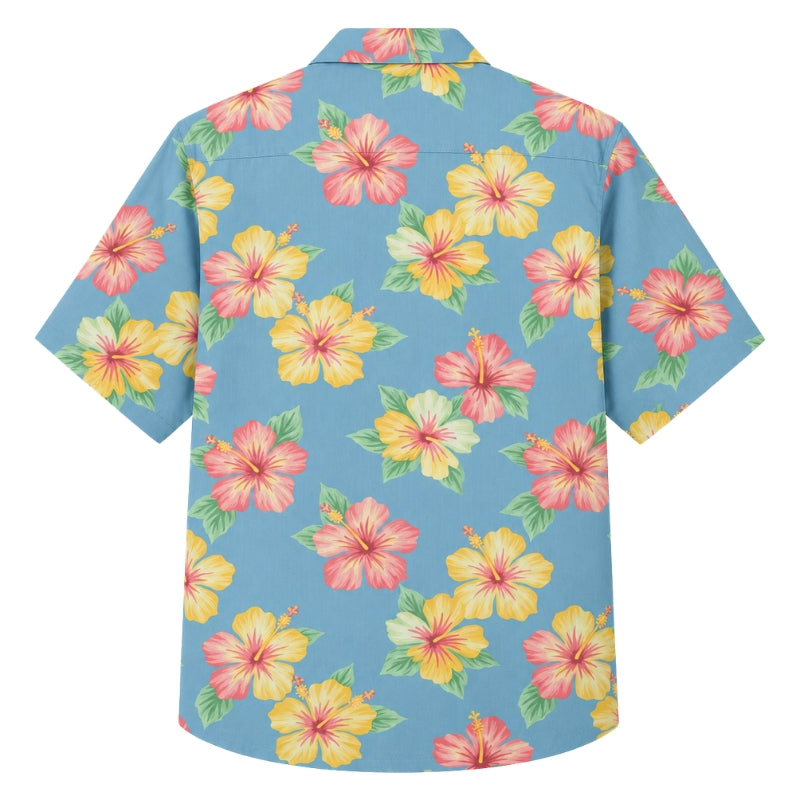 Classic Floral Hawaiian Shirt- Bronze Hibiscus Autumn Palm Print