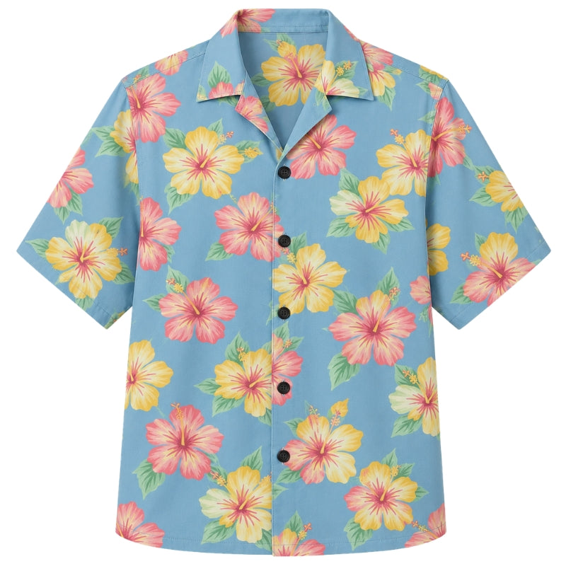 Classic Floral Hawaiian Shirt- Bronze Hibiscus Autumn Palm Print