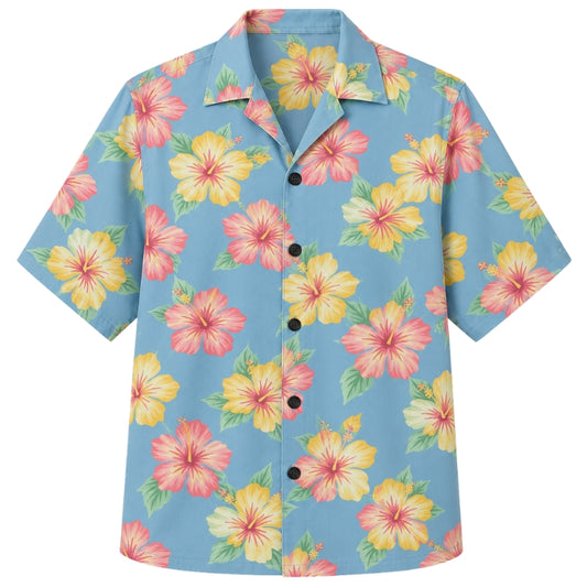 Classic Floral Hawaiian Shirt - Bronze Hibiscus Autumn Palm Print