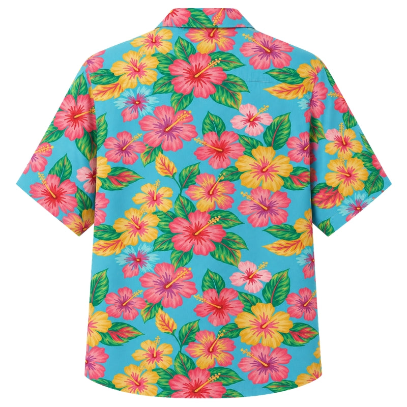 Classic Floral Hawaiian Shirt- Burgundy Hibiscus Deep Bloom Print