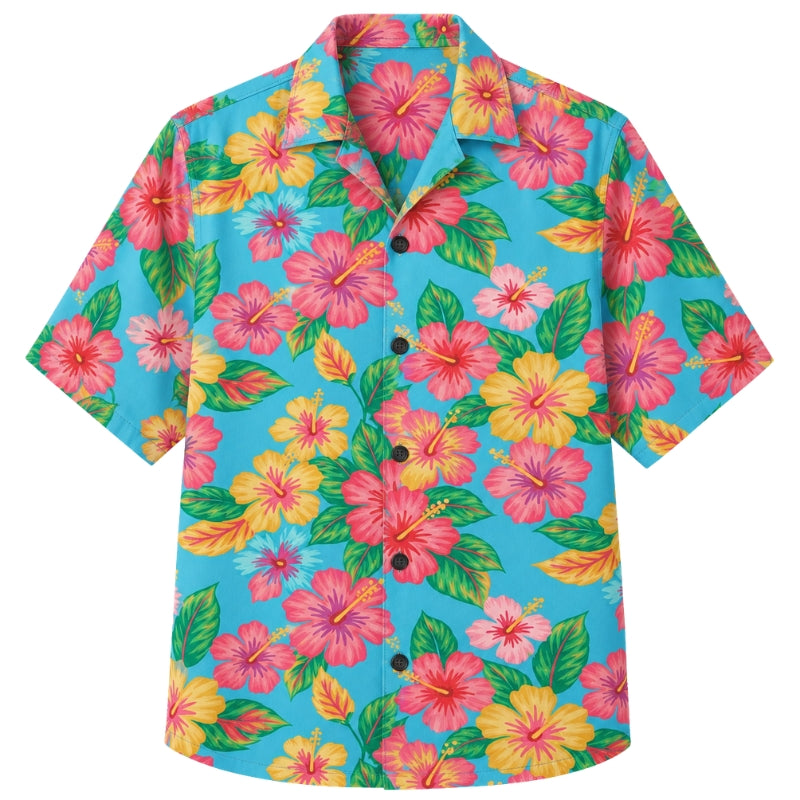 Classic Floral Hawaiian Shirt- Burgundy Hibiscus Deep Bloom Print