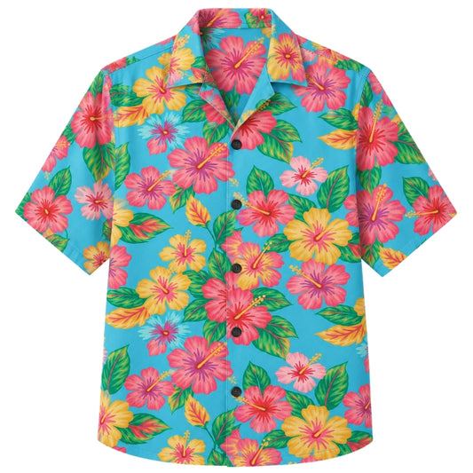 Classic Floral Hawaiian Shirt - Burgundy Hibiscus Deep Bloom Print