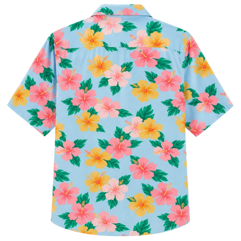 Classic Floral Hawaiian Shirt- Copper Hibiscus Dusk Palm Print
