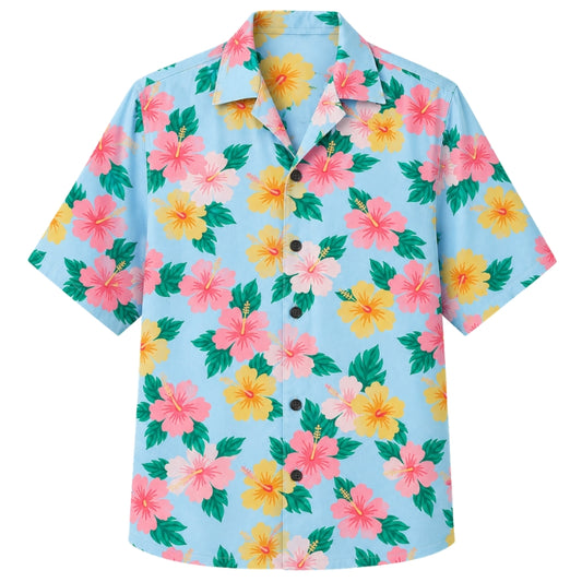 Classic Floral Hawaiian Shirt - Copper Hibiscus Dusk Palm Print