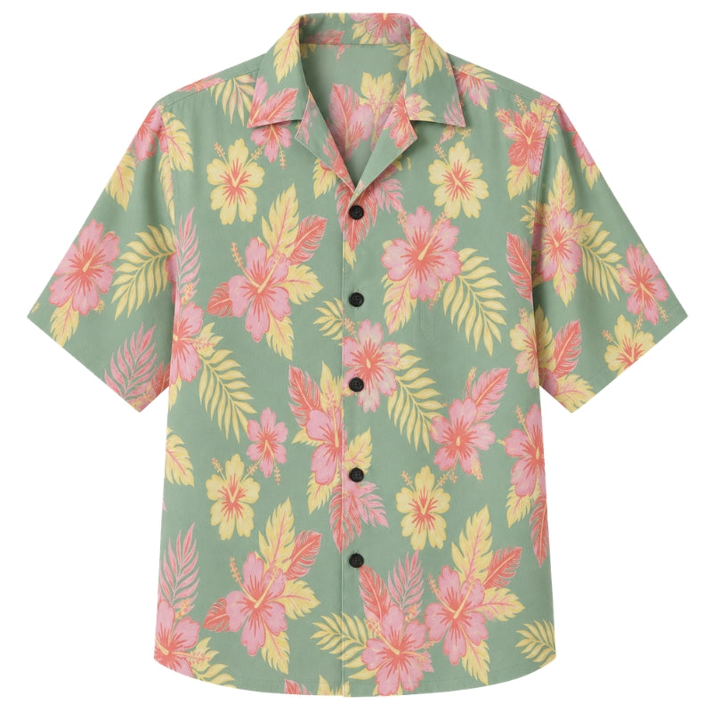 Classic Floral Hawaiian Shirt- Coral Reef Hibiscus Fish Print