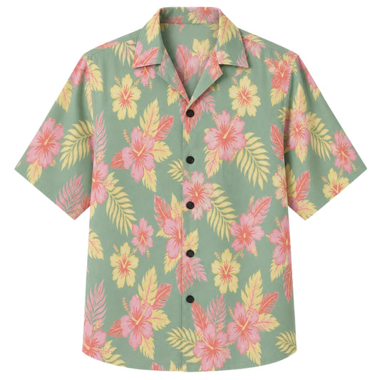 Classic Floral Hawaiian Shirt - Coral Reef Hibiscus Fish Print